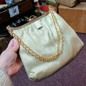 Vintage Purse Metallic Gold Glitter Sparkle and Gold Chain Gold Satiny ...