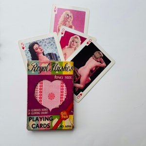Cartes à jouer vintage pour adultes Quinte flush royale, cartes king size, couleur nudes, paquet cadeau des années 1960, cartes de poker pour filles nues, pont complet, cartes érotiques