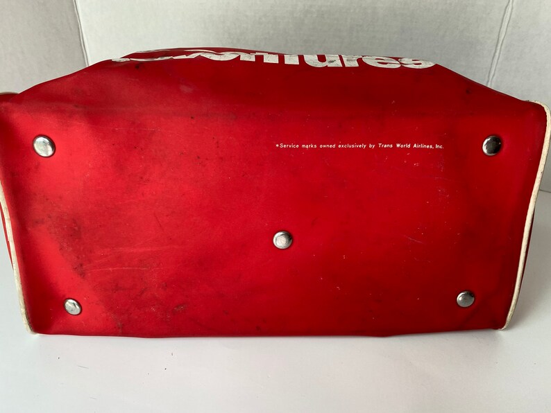 TWA Airlines Travel Bag Red Overnight Bag Vinyl Carry On Bag Advertising Trans World Airlines image 5