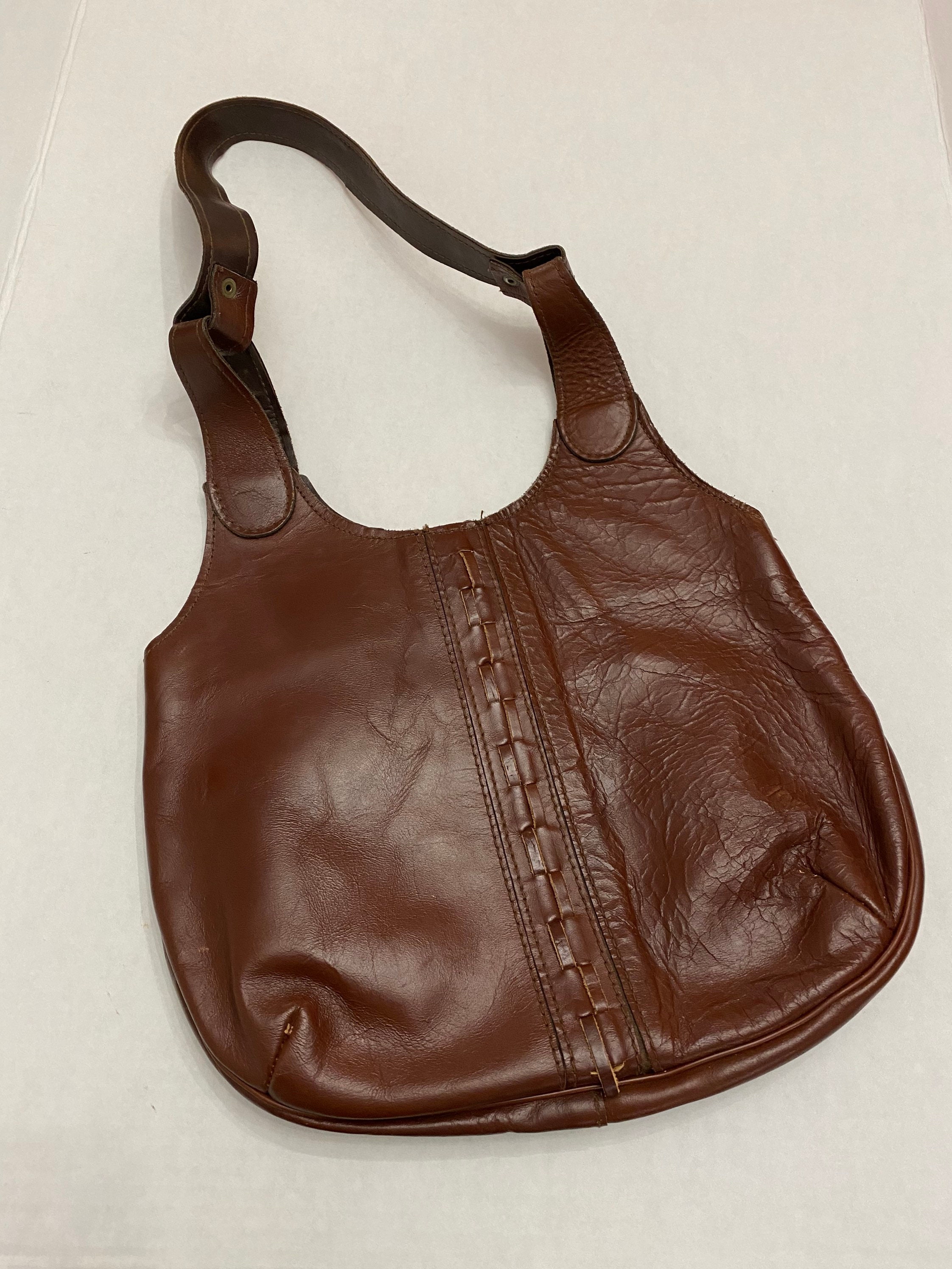 Vintage Purse Leather Pouch Don Quixote Brown Stitched