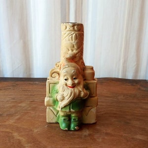 Vintage Disney Seven Dwarfs Bashful Modeware 1938 Chalkware Green Gnome Snow White Dwarf 30&#39;s Movie Collectible Home Decor