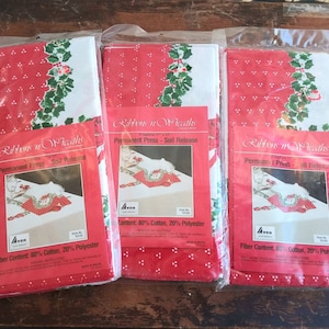 Vintage Christmas Napkins Ribbons &#39;n Wreaths Christmas Table Setting Entertaining 80&#39;s Holiday Decor Dead Stock 3 Sets of 4 Available