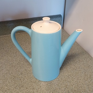 Vintage Tall Tea Pot or Coffee Pot - Aqua Blue & White Pot - 50&#39;s 60&#39;s Mid Century Kitchen Decor - Vintage Entertaining - Streamlined Teapot