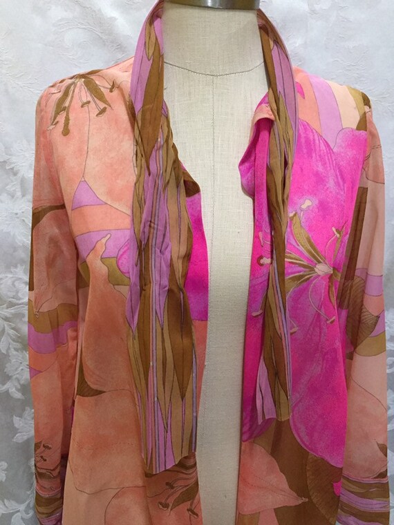 Vintage Sheer Open Blouse Shell Orange Hot Pink F… - image 7