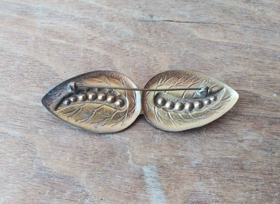 Antique Brooch Brass Stamping Leaves w Colorful R… - image 3