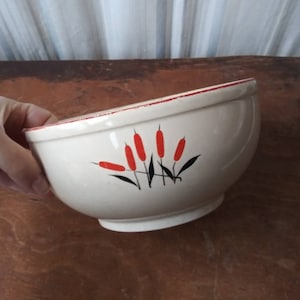 Vintage Bowl Universal Cambridge Pottery Orange Cattails Cat Tails Nature Speckled Beige Deep Bowl 50&#39;s Mid Century Kitchen Farmhouse