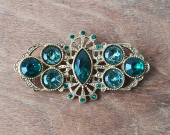 Vintage Brooch Emerald & Pastel Pistachio Green Rhinestone Pin 50's 60's Mid Century Fashion Jewelry