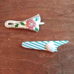 Pick From Vintage 70&#39;s 80&#39;s Barrettes Hair Styling Clip Fan Lotus Flower Glitter - Aqua Stripe Boomerang New Wave 80&#39;s Hairstyle Fashion
