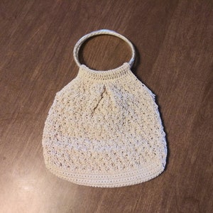 Vintage Purse Macrame Knit Handbag 90's Does 70's Beige Off White Crochet with Circular Tube Handles 90's Bohemian Fashion Bag image 1