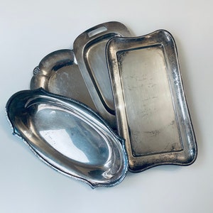 Vintage Small Silver Trays Assorted Oval Rectangle Silver Plated Serving Trays Mid Century Trays