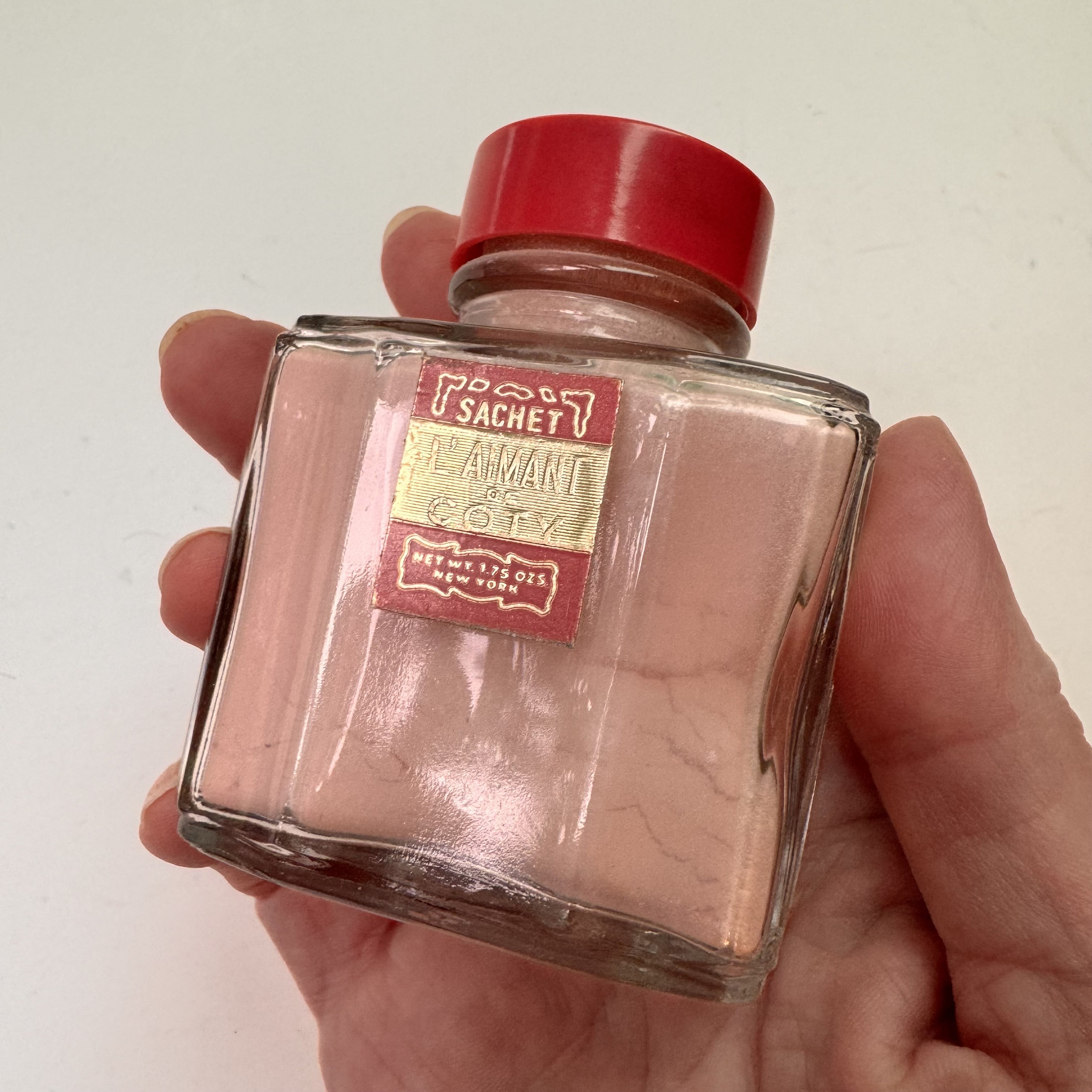 Vintage L'aimant by Coty Pink Powder Sachet 1.75 Oz. Glass
