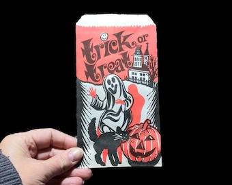 Vintage Halloween Trick or Treat Bag: 1960s Ghost, Cat, Pumpkin