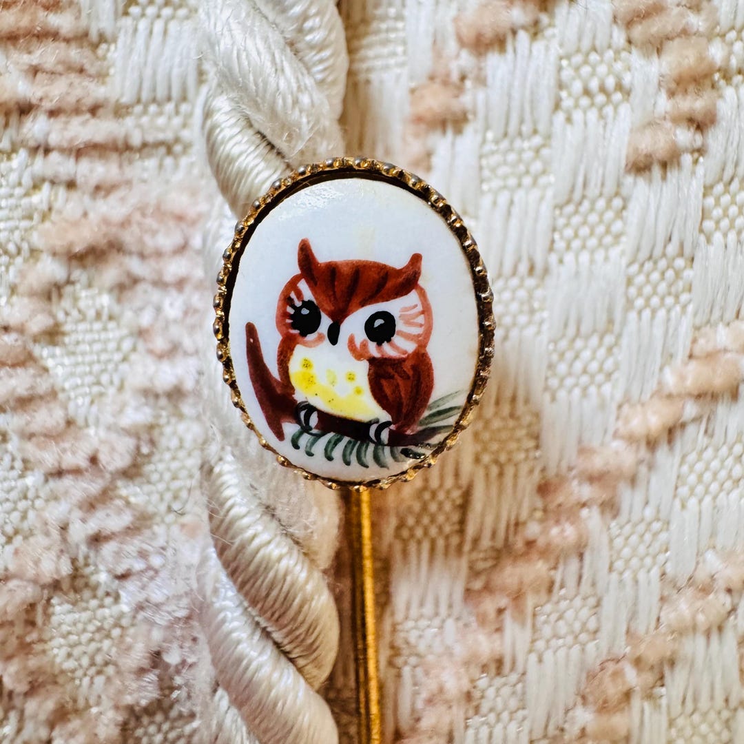 Vintage Owl Stick Pin: Gold Tone Metal Lapel Hat Pin - Etsy