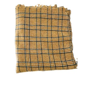 Wool Plaid Fabric Beige Tan Gray Tartan Medium Weight 1.86 yards image 1