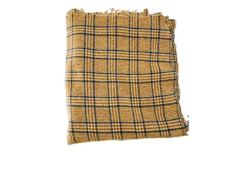 Wool Plaid Fabric Beige Tan Gray Tartan Medium Weight 1.86 yards image 1