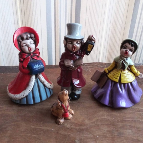 Vintage Chorus Holland Mold Christmas Carolers Set with Dog Colorful Figurines Singers Holiday Decor