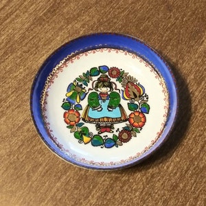 Vintage Decorative Bowl Small Steinbock Email Handmade in Austria Floral Enamel Ring Dish Little Girl 60&#39;s 70&#39;s Decor