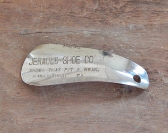 Antique Shoe Horn Jerauld Shoe Co. Harrisburg, PA Late 1800's - Early 1900's Shoe Store Collectible Vintage Silver Metal Possibly Brass