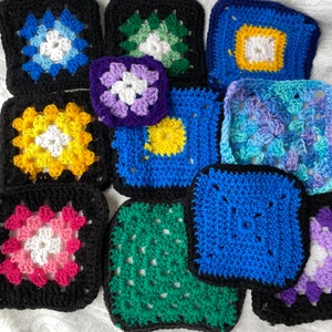 Handmade Crochet Granny Squares - Colorful Afghan Squares, Craft Project