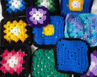 Handmade Crochet Granny Squares - Colorful Afghan Squares, Craft Project