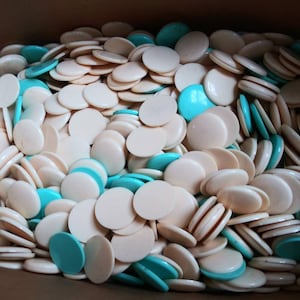 Vintage Blank Rounds Charms or Jewelry Making Cream Aqua Discs Crafting or Game Pieces 50&#39;s 60&#39;s Mid Century Plastic Discs Poker Lot of 50