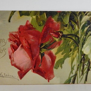 Vintage Postkarte Klein German Embossed Rose Happy Days Davidson Bros 7085 Cent Stempel Poststempel 1908 Battle Creek Sanitarium Ephemera Paper