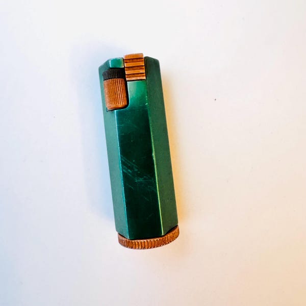 Rare Vintage Hexagon Green Pocket Lighter American Metal Products Cigarette Lighter 1940s