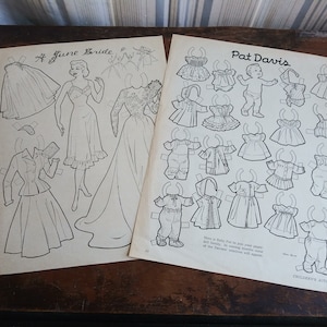 Vintage Paper Dolls Pat Davis Baby with Baby Clothes & A June Bride Davi Botts 50&#39;s Mid Century Fashion Ephemera Toy Children&#39;s Coloring