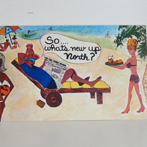 Vintage Postal Florida Beach 1973 Matasellos Caricatura Bikini Beach Camarera Kitsch 60's 70's Papel Efímera Viaje 8 Cent Sello de la Oficina de Correos