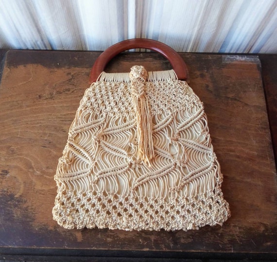 Vintage Macrame Purse Handmade 70's Bohemian Fash… - image 3