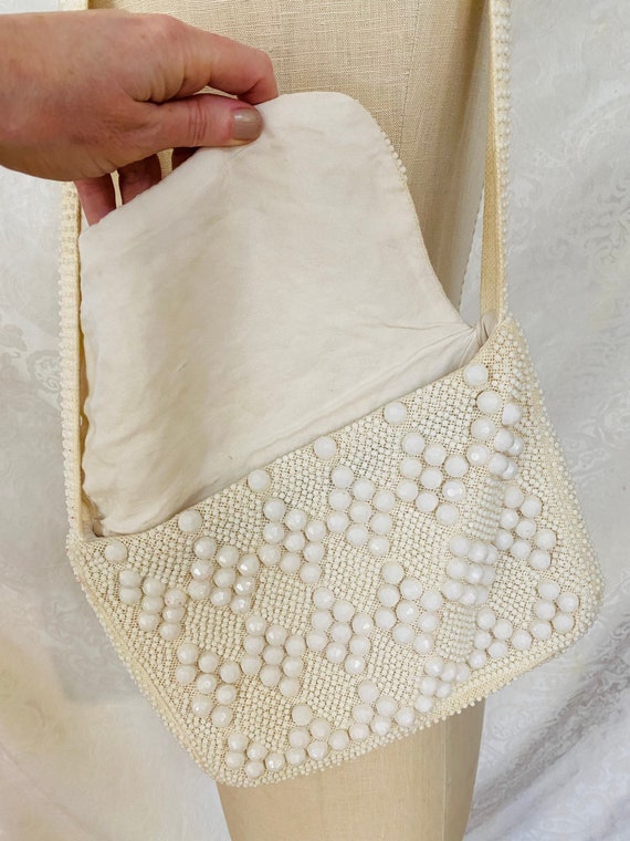 Vintage Beaded Purse | White Beaded Shoulder Hand… - image 7