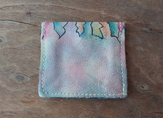 Vintage Coin Purse Rainbow Leather Watercolor Cha… - image 2