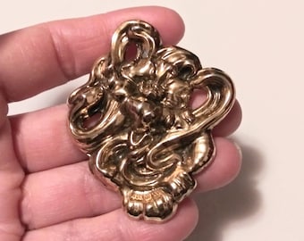 Vintage Brooch Golden Art Nouveau Entwined Flowers 70s 80s Fashion Jewelry