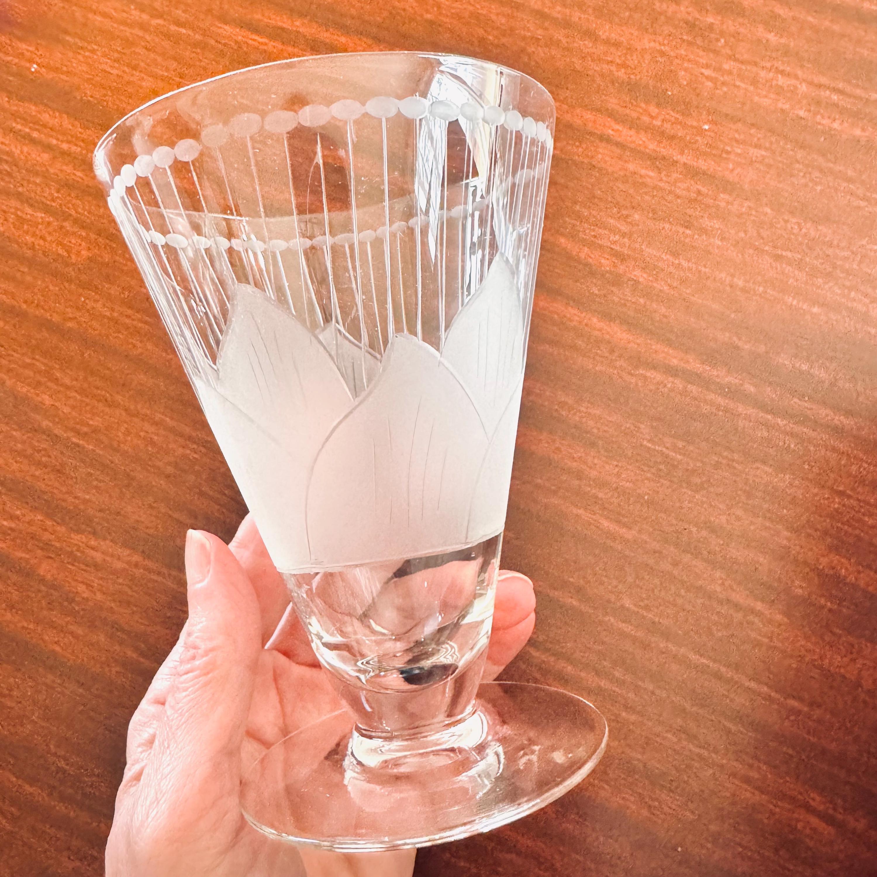 蓮の花 ヴィンテージエッチングパフェグラス タンブラーグラス 