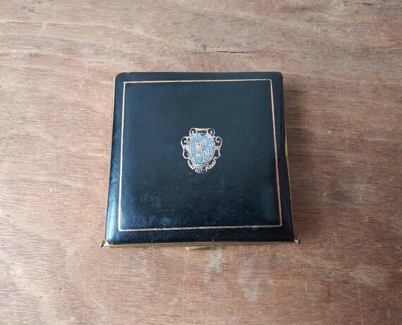 Vintage Compact Black Leather Powder Compact with… - image 5