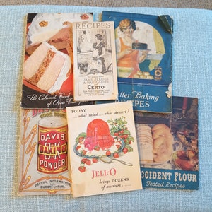 Elija entre libros de cocina antiguos y antiguos Folletos de recetas Publicidad Libro de cocina Recetas Hornear Ephemera Chef Regalo Calumet Certo Jello Snow King