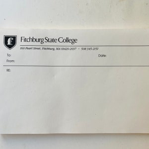 Vintage Memo Pad Fitchburg Stage College College Office Memo Pad of Paper Notepad
