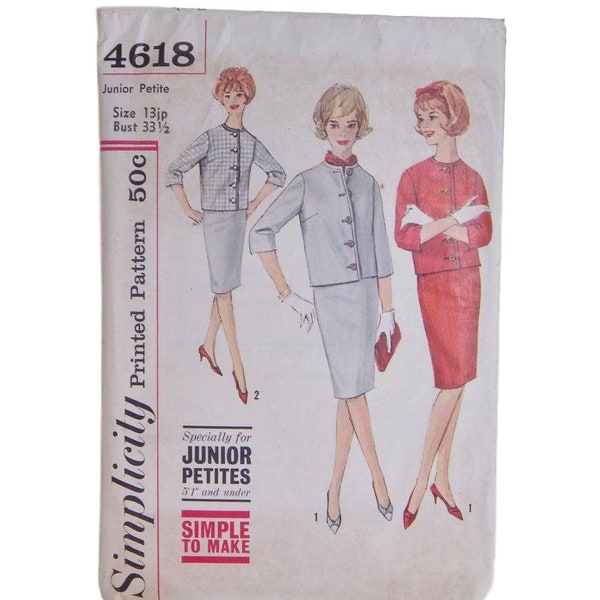 Vintage Simplicity Sewing Pattern 4618 Mid Century Office Fashion Junior Petite Skirt & Jacket Mad Men Fashion