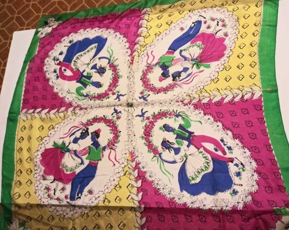 Colorful Vintage Scarf Greek Dancers Birds Flower… - image 4