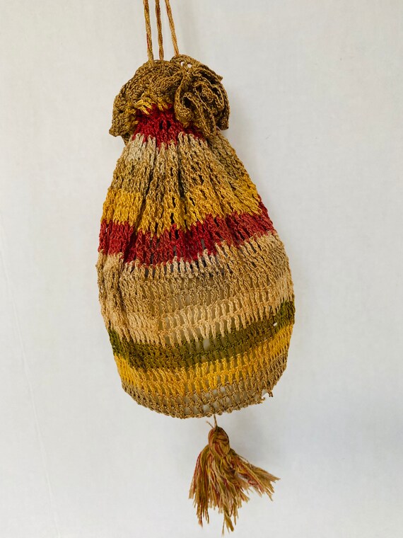 Antique Crochet Purse Drawstring Crocheted Tassel… - image 2