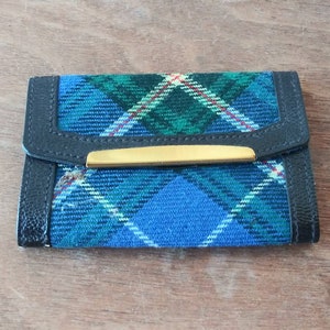 Vintage Keytainer Valhyde cuero azul verde tartán plaid llavero cartera clave 60's mediado siglo bolso bolso accesorio