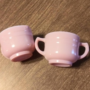 vintage Mini Pastel Pink Sugar & Creamer Hazel Atlas 50&#39;s Mid Century Cuisine Salle à manger Servant un service à thé Taille personnelle