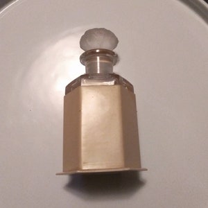 Vintage Perfume Bottle Celluloid & Glass w Pretty Ornate Stopper Fragrance Art Deco