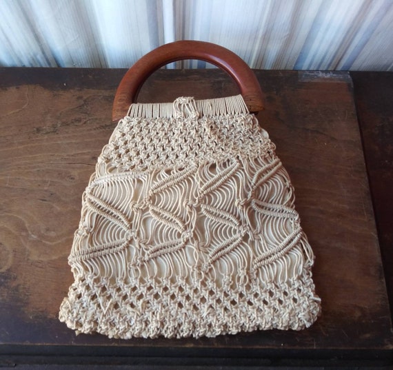 Vintage Macrame Purse Handmade 70's Bohemian Fash… - image 4