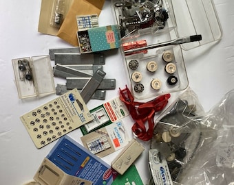 Vintage Sewing Machine Notions Lot | Needles, Spools, Parts