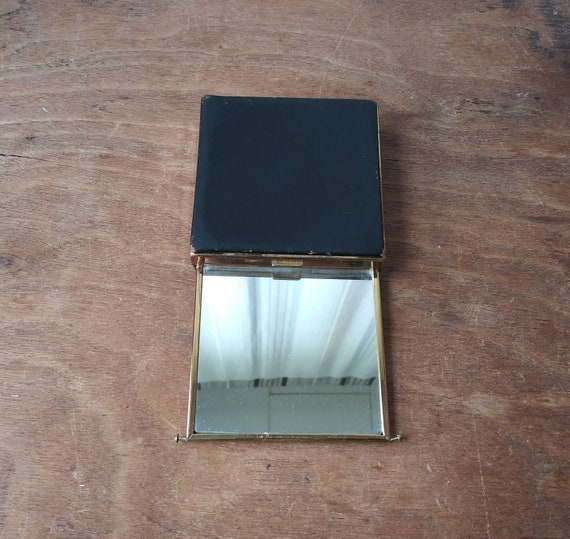 Vintage Compact Black Leather Powder Compact with… - image 4