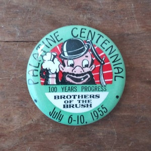 Vintage Pinback Palatine  Illinois Centennial Brothers of the Brush 1955 Commemorative Badge Mid Century Souvenir 100 Years of Progress