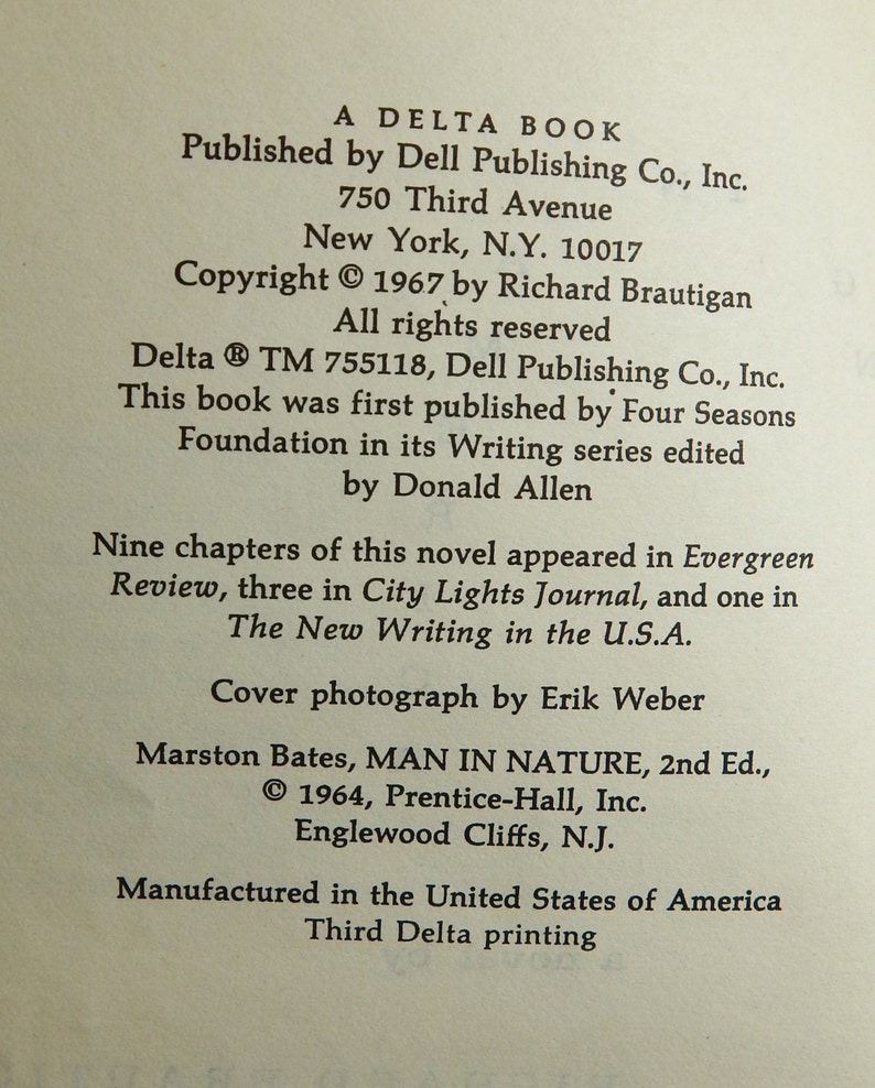 Vintage Book Trout Fishing in America Richard Brautigan 1967 Abstract Novella Prose Poetry 60's Mid Century Culture zdjęcie 5