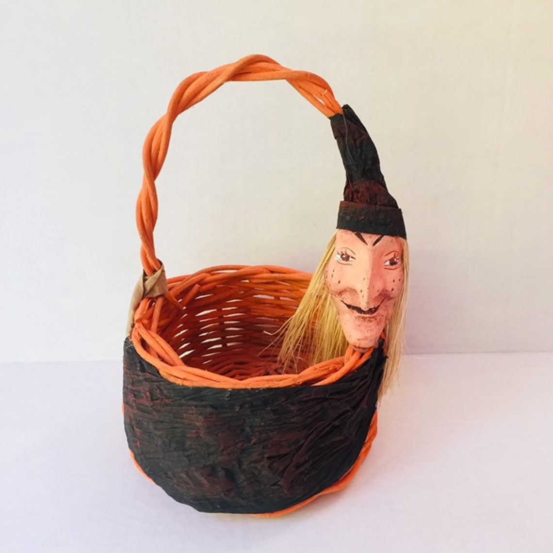 Vintage Halloween Witch Basket small Size with Witch Face Etsy
