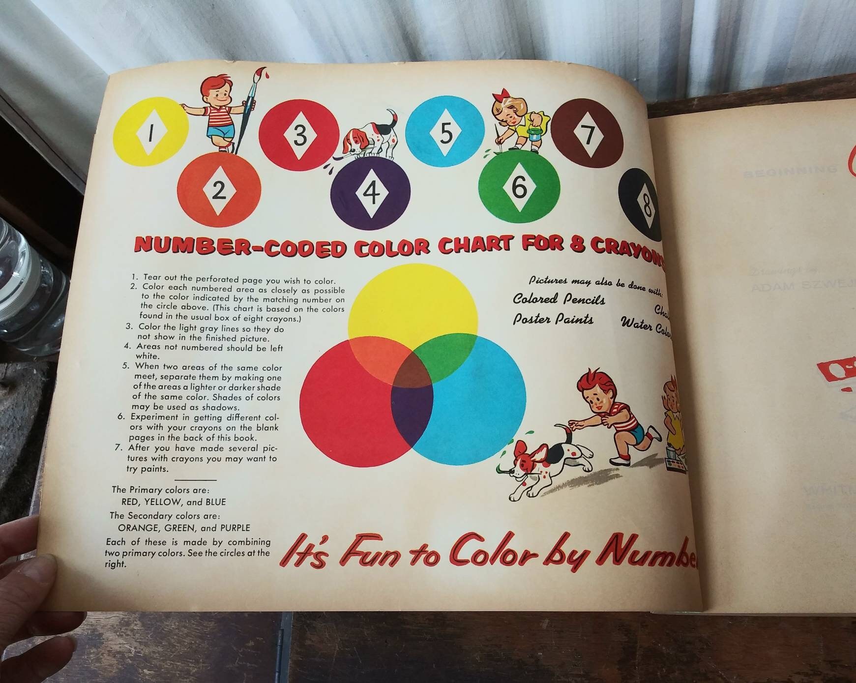 Vintage 1960s Color by Numbers Book, Mid Century Children's Art
